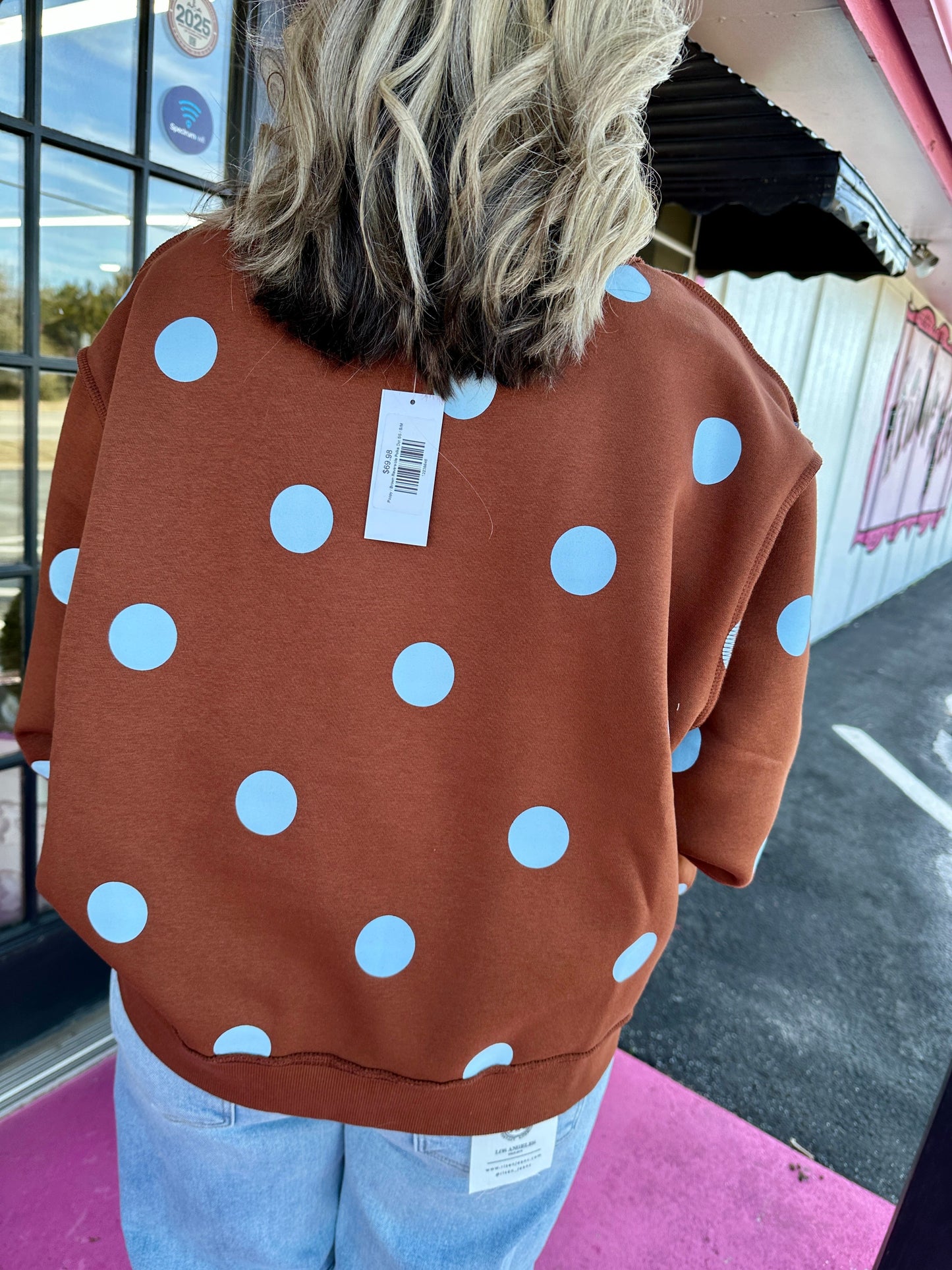 Brown Reversible Polka Dot SS