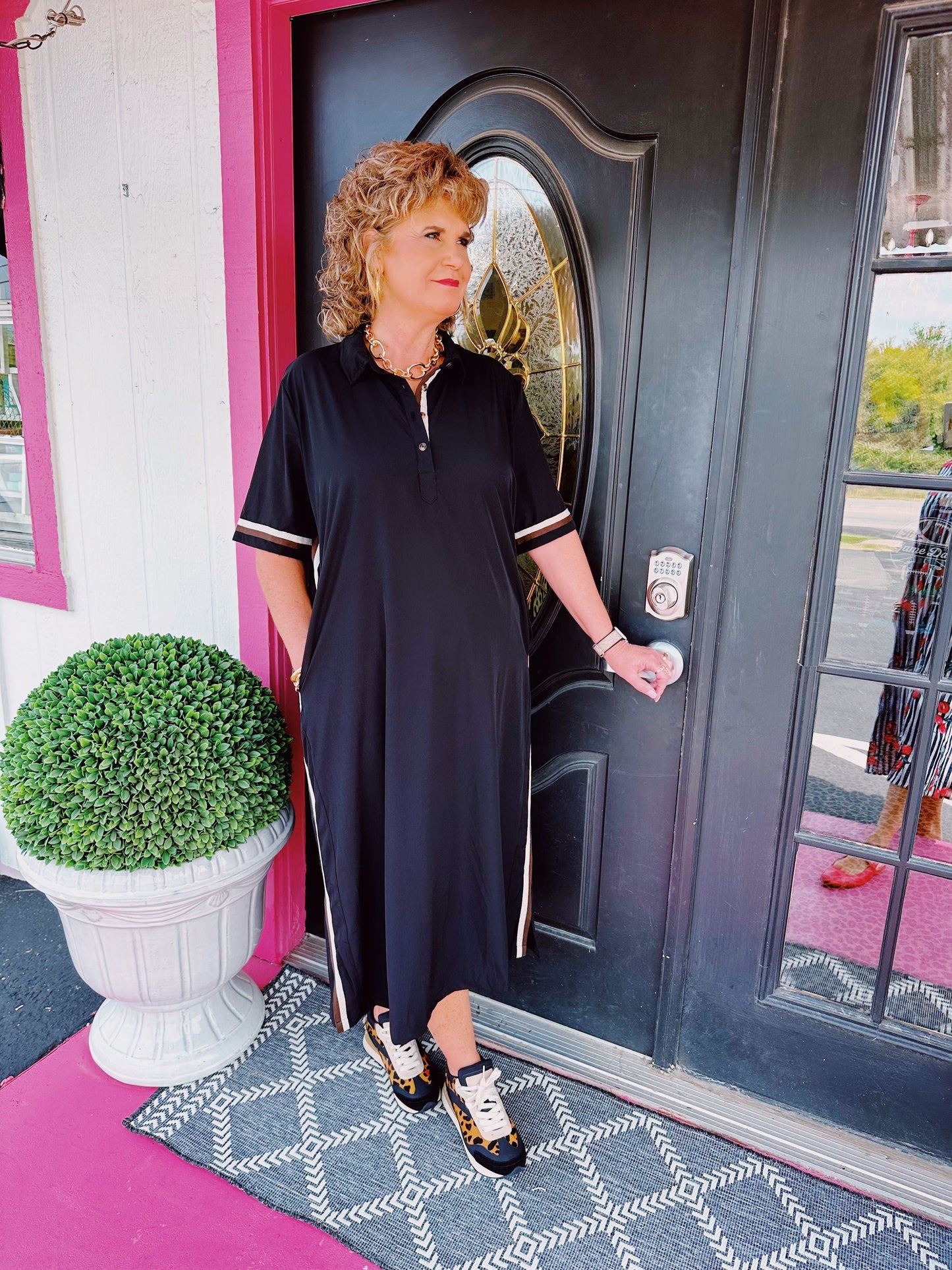 Black Stripe Trim Juni Dress