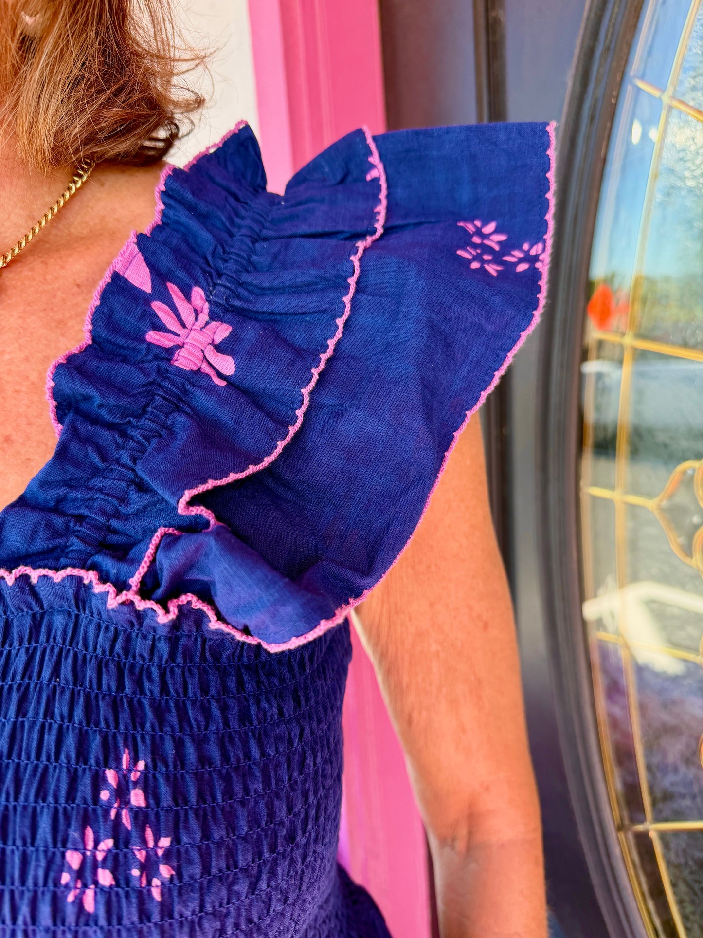 Navy Smocked Border Dress