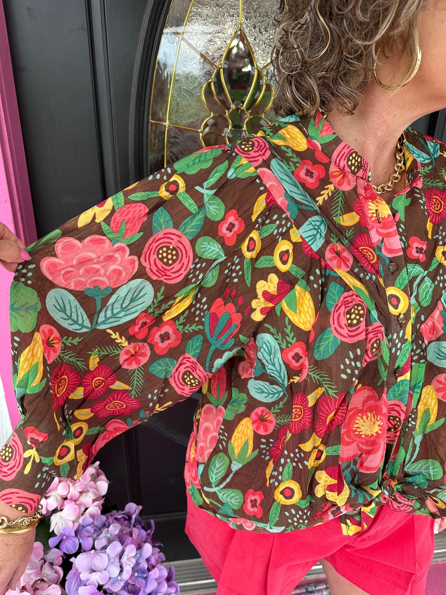 Mocha Bloom Floral Button Shirt