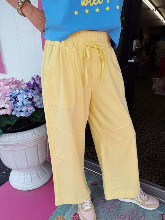 Yellow Drawstring Wide Leg Pants