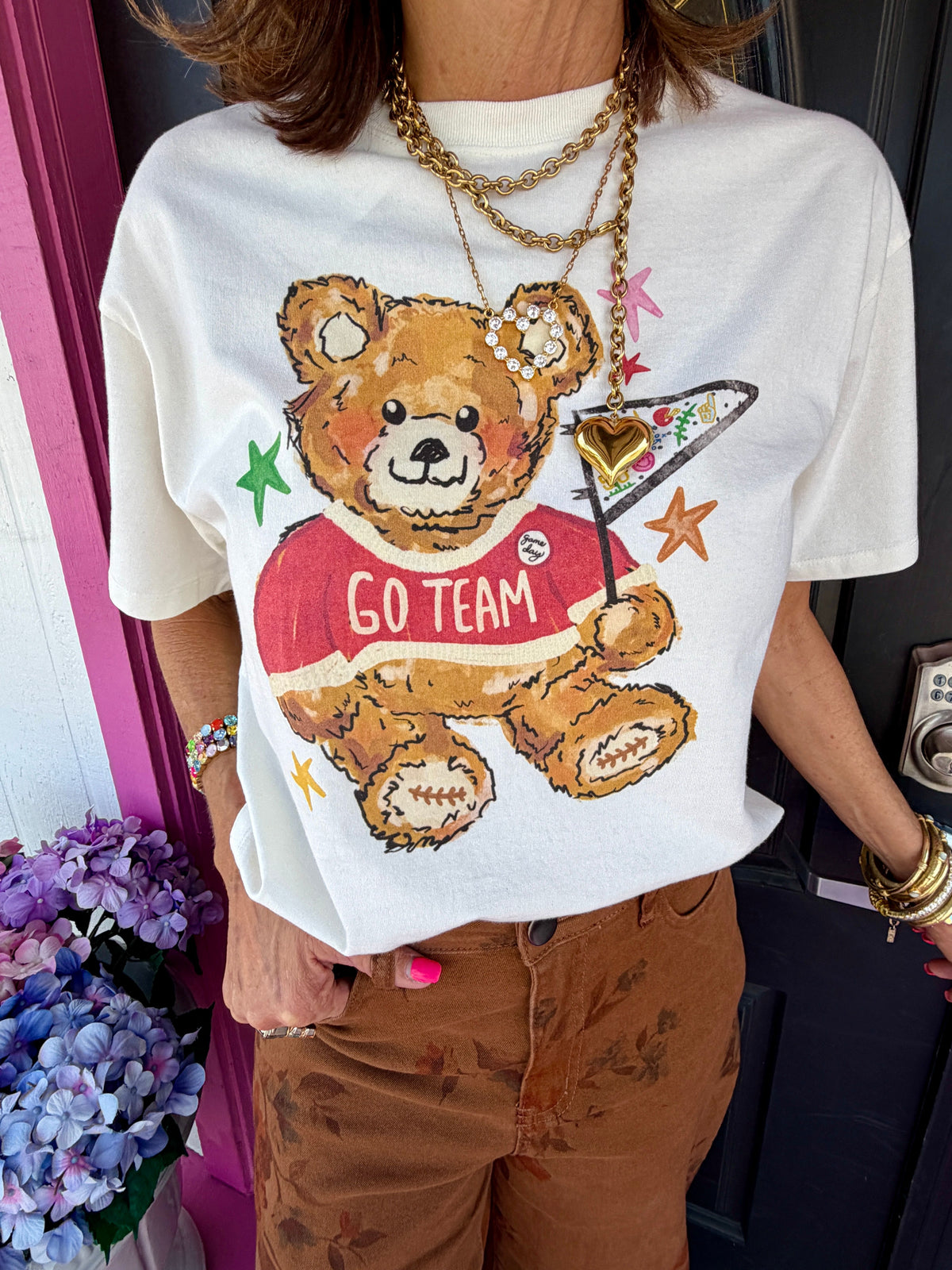Go Team Teddy Crop T