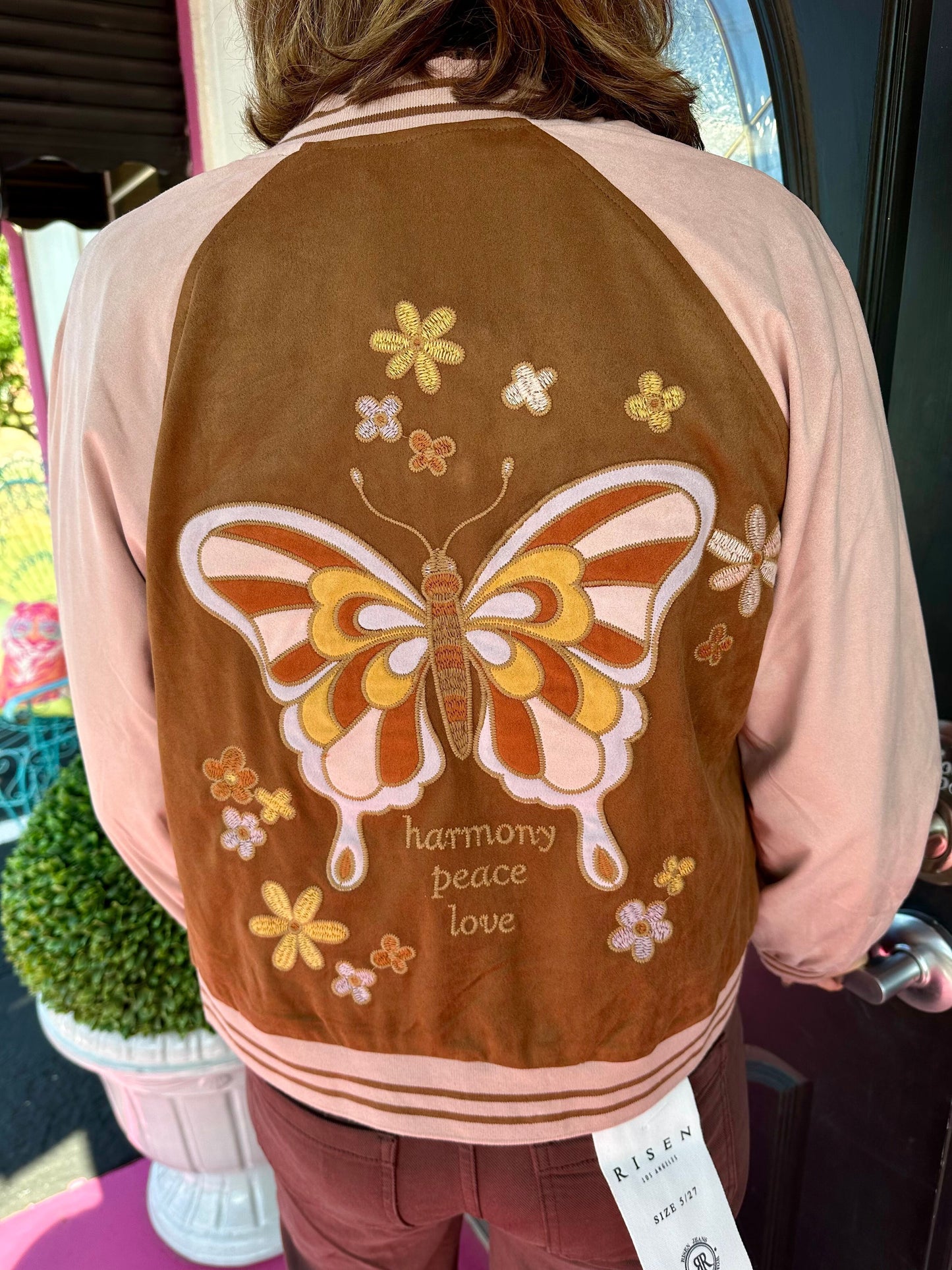 Brown Butterfly Suede Bball Jacket