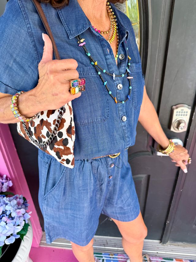 Dark Denim SS Belted Romper