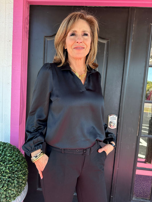 Black Kayla V-Neck LS Top