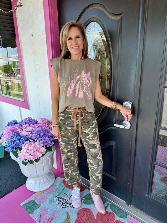 Camo Washed Distressed Crop Jeans