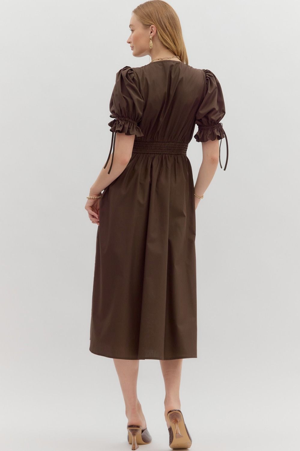 Brown Emb Hem Midi Dress