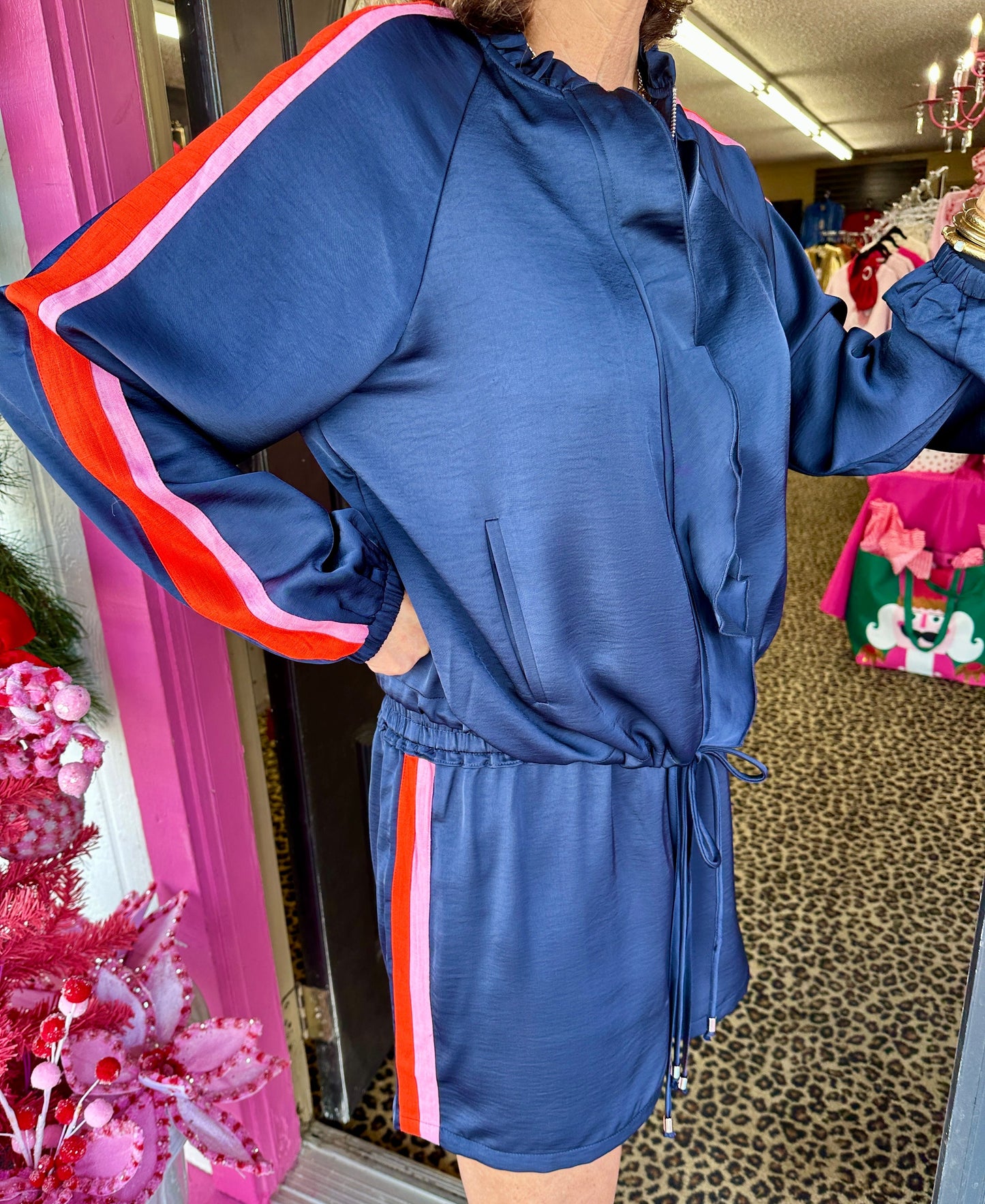 Navy LS Track Suit Short Set