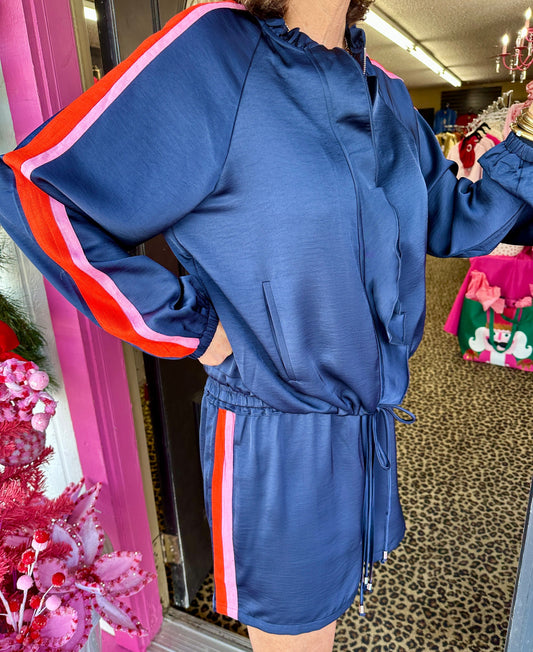 Navy LS Track Suit Short Set