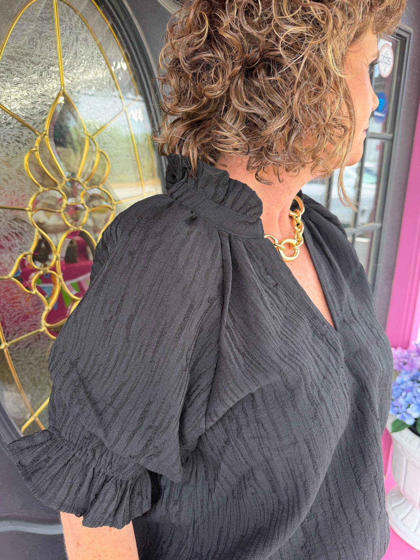 Black Raglan Puff Slv Top