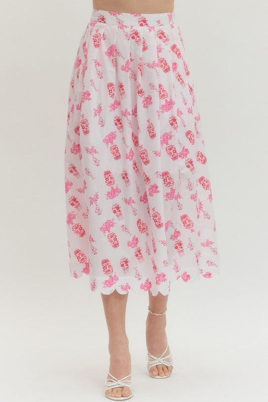 Pink Ginger Jar Scallop Skirt
