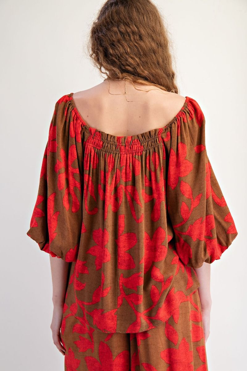 Camellia Bubble Slv Elastic Top