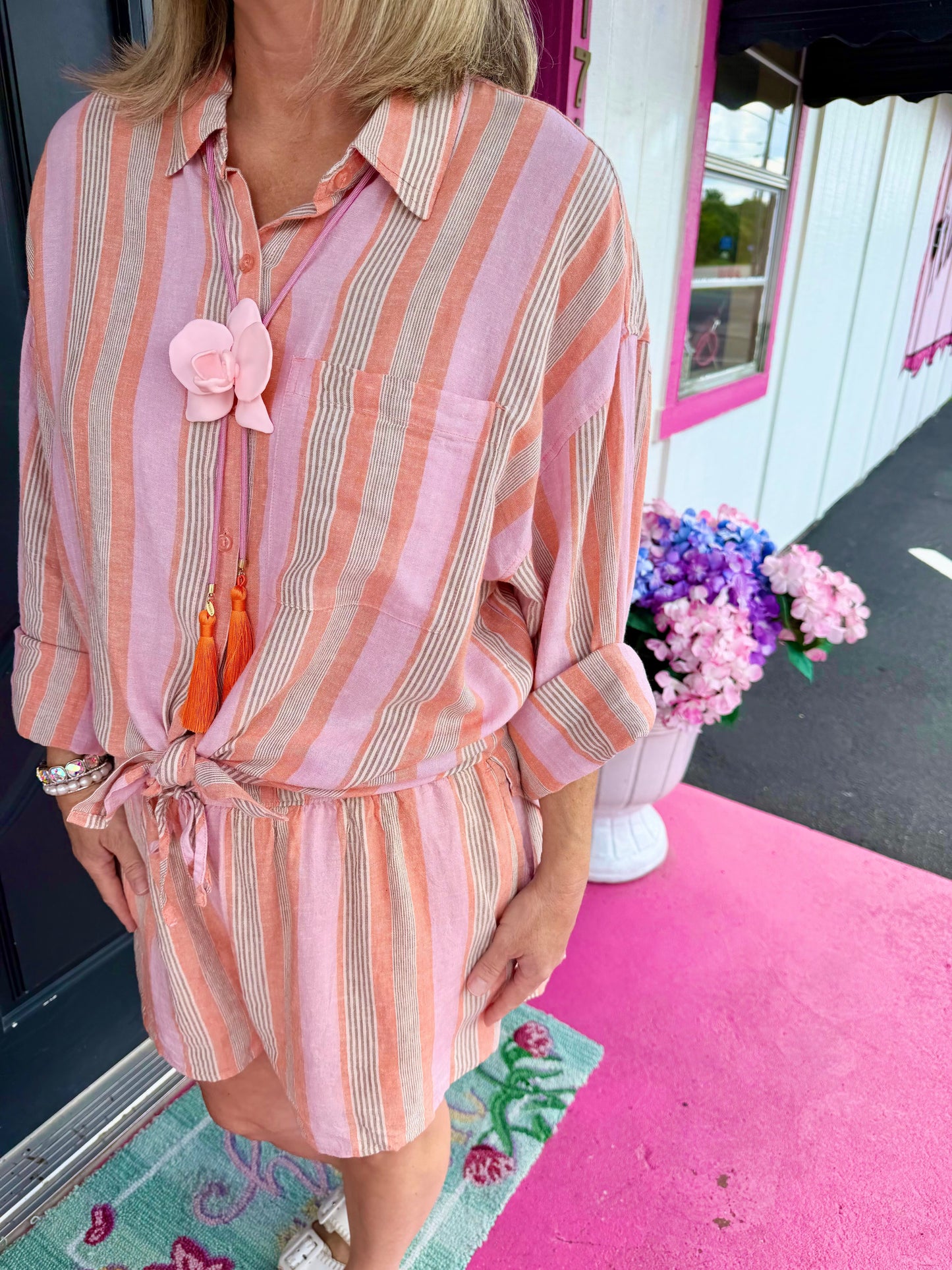 Multi Striped LS & Shorts Set