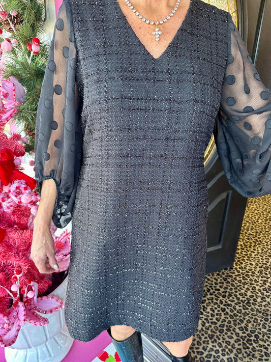 Black Sheer Sleeve Shirt Dress