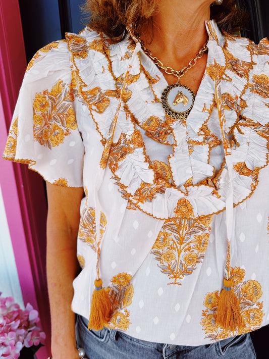 Ivory Ruffle Bib Top