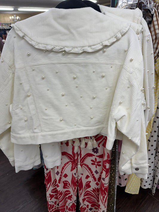 Doll Collar Pearl Corduroy Jacket