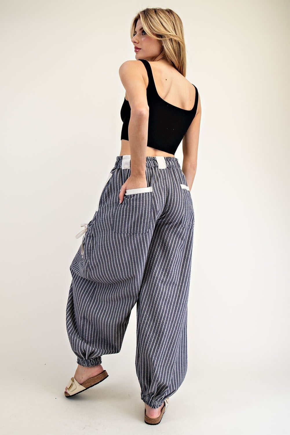 Denim Striped Drawstring Jogger