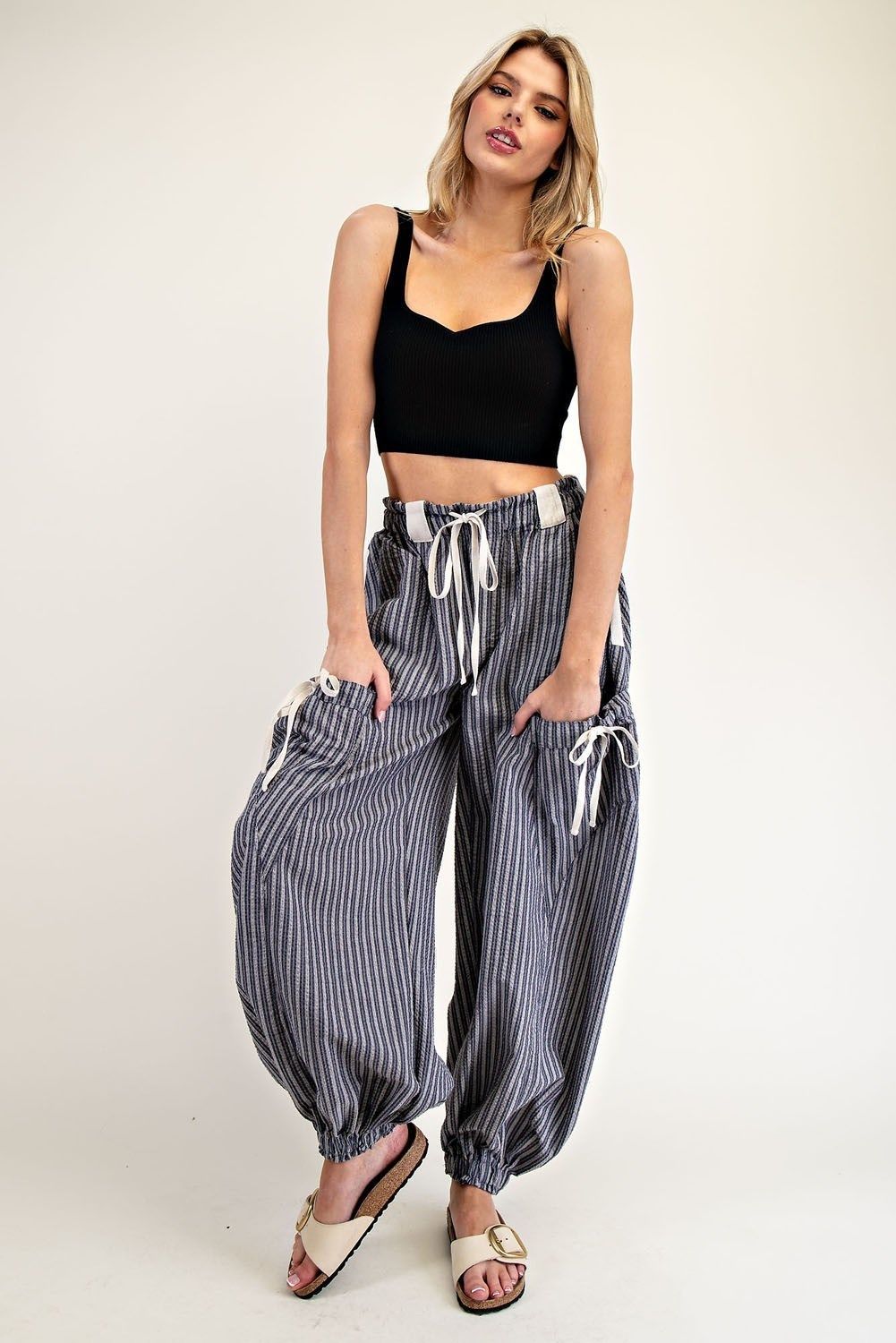 Denim Striped Drawstring Jogger