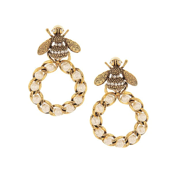 Bee Rhinestone Pearl Earring