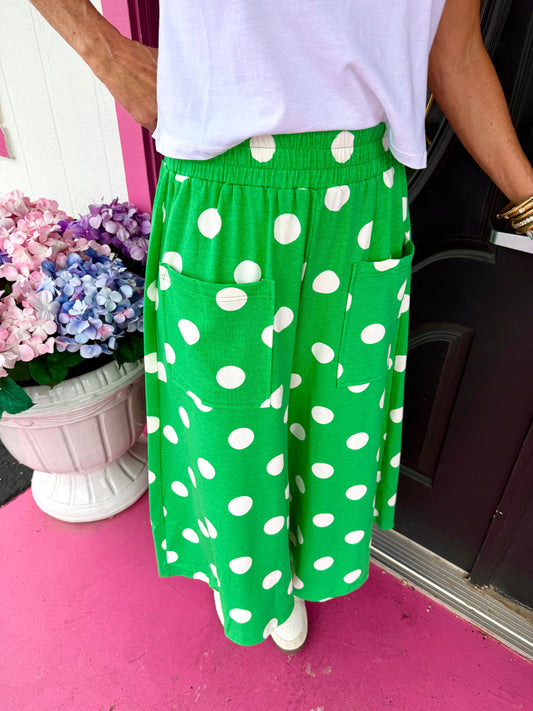 Green Polka Dot Pull On Pants