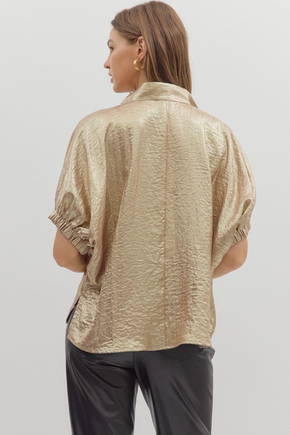 Gold Metallic V-Neck Collar Top