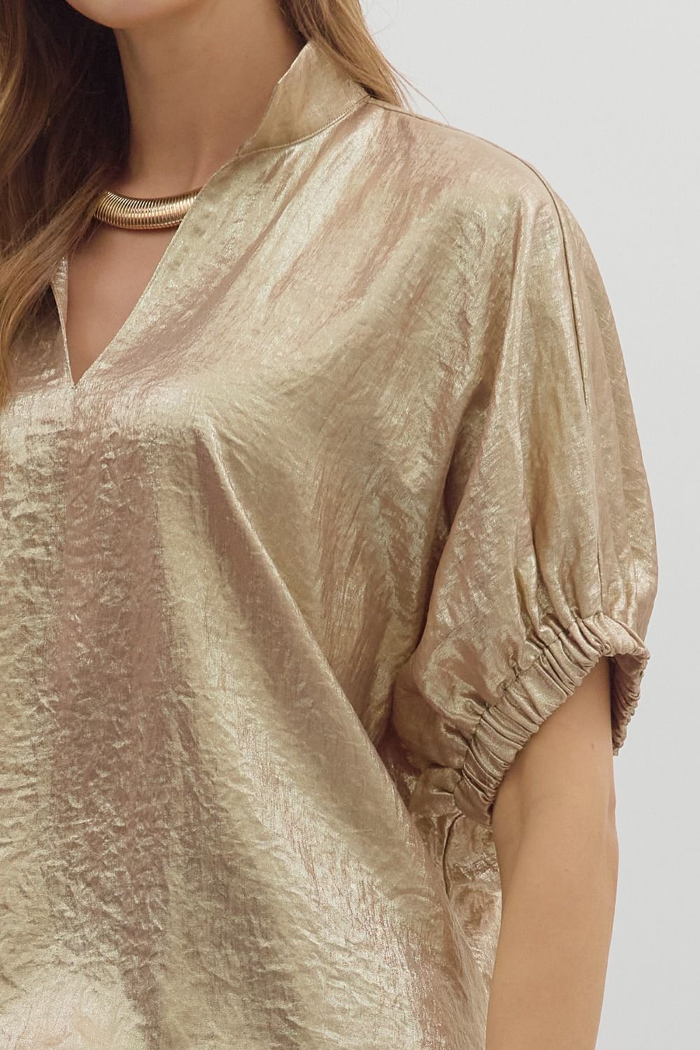 Gold Metallic V-Neck Collar Top