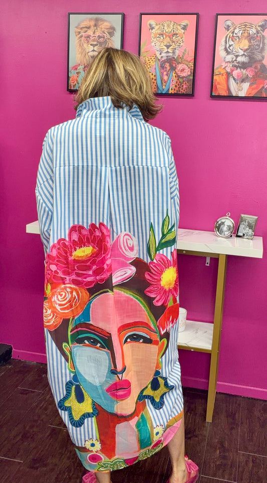 Blue Stripe Frida Midi Dress