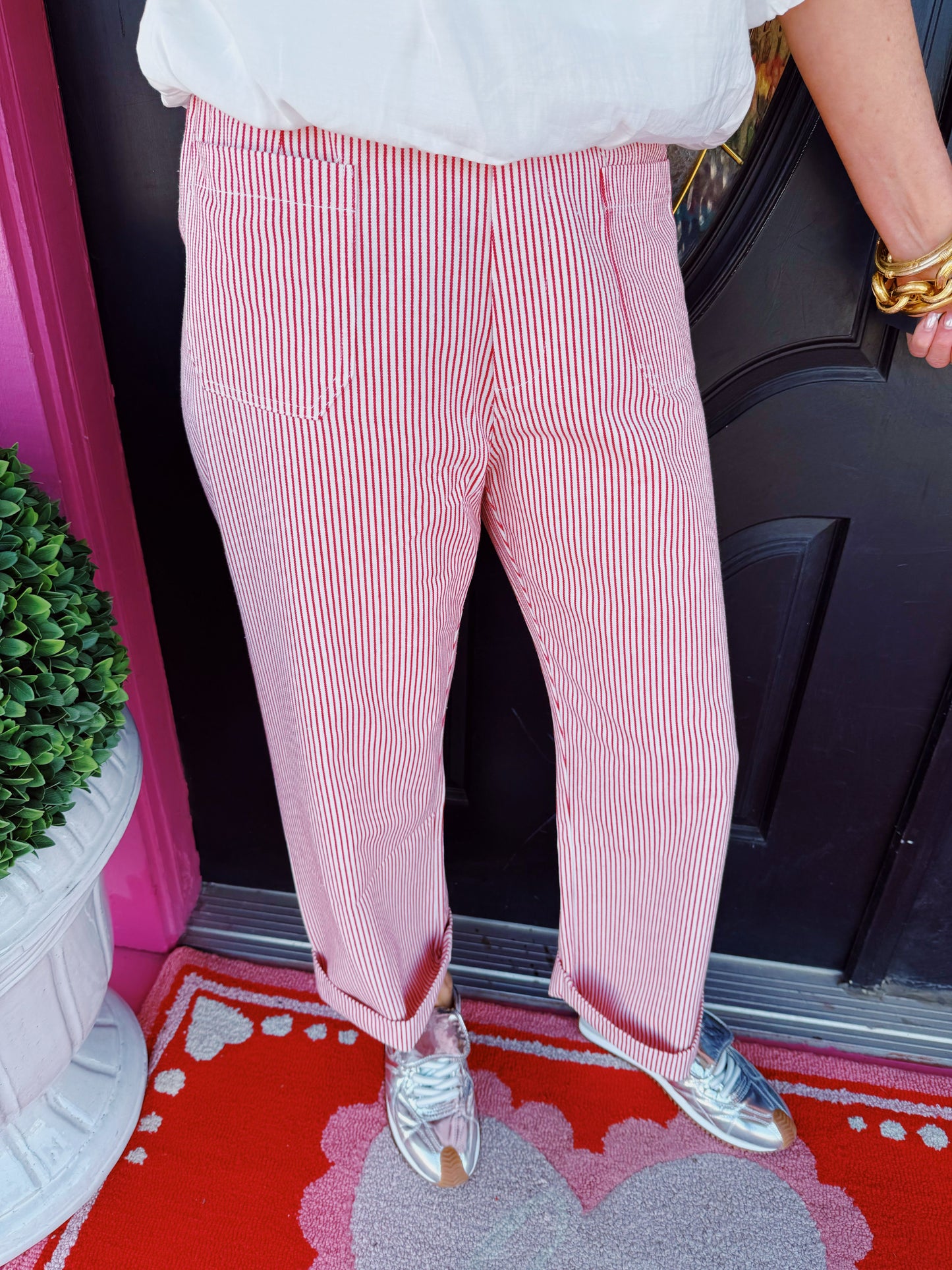 Red Stripe Elastic Waist Pant