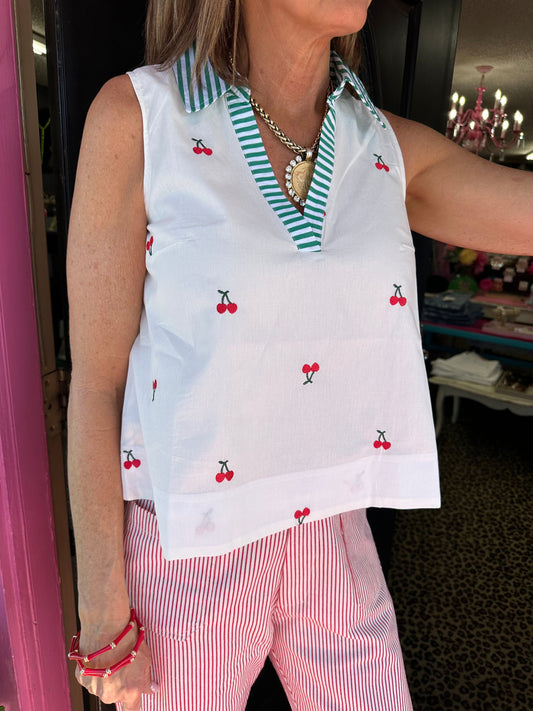 White Cherry Sleeveless Top