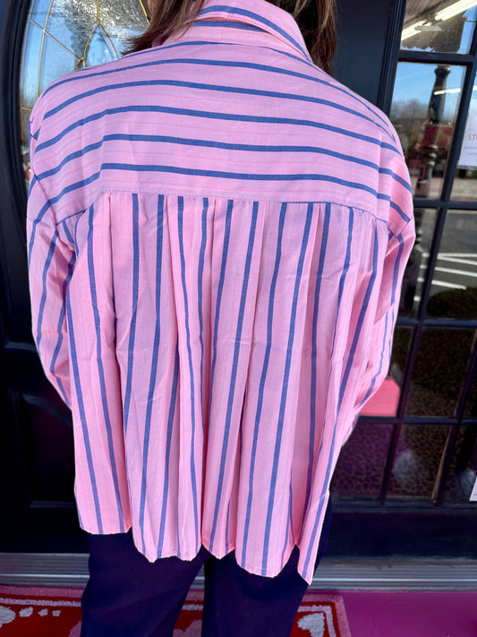 Pink Blue Stripe Button Down