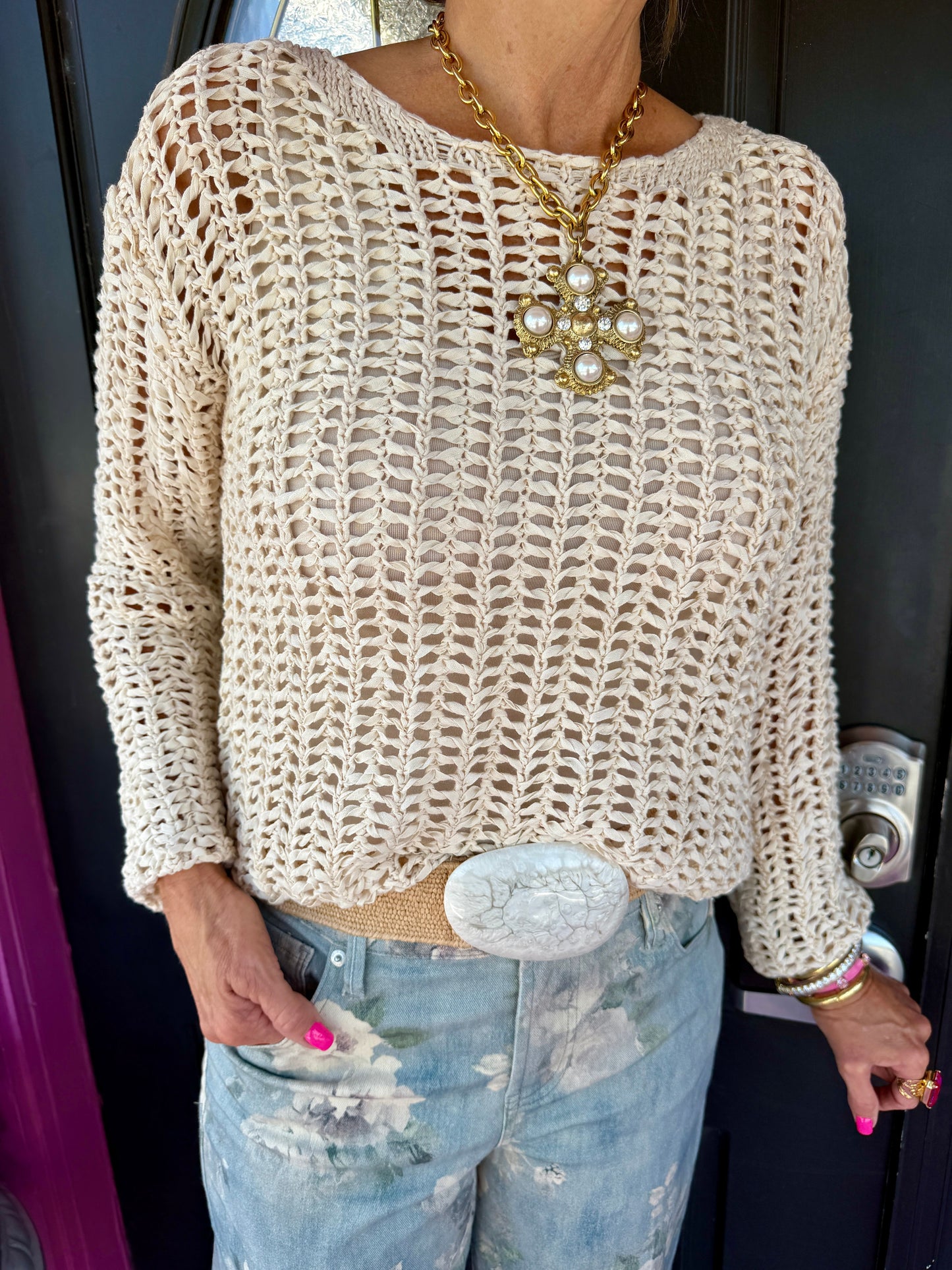 Lt Beige Adela Crochet