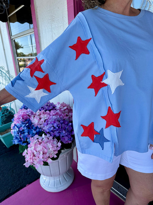 Cadet Blue Star Patch Top