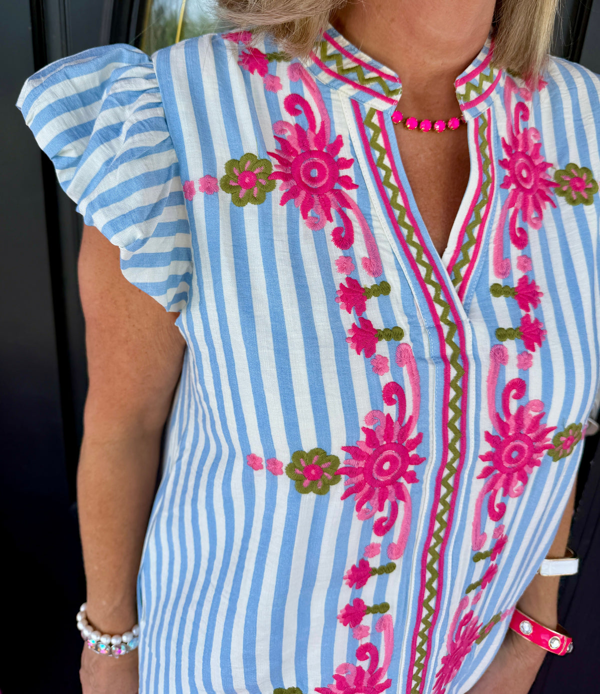 Blue Striped Embroidery Mini