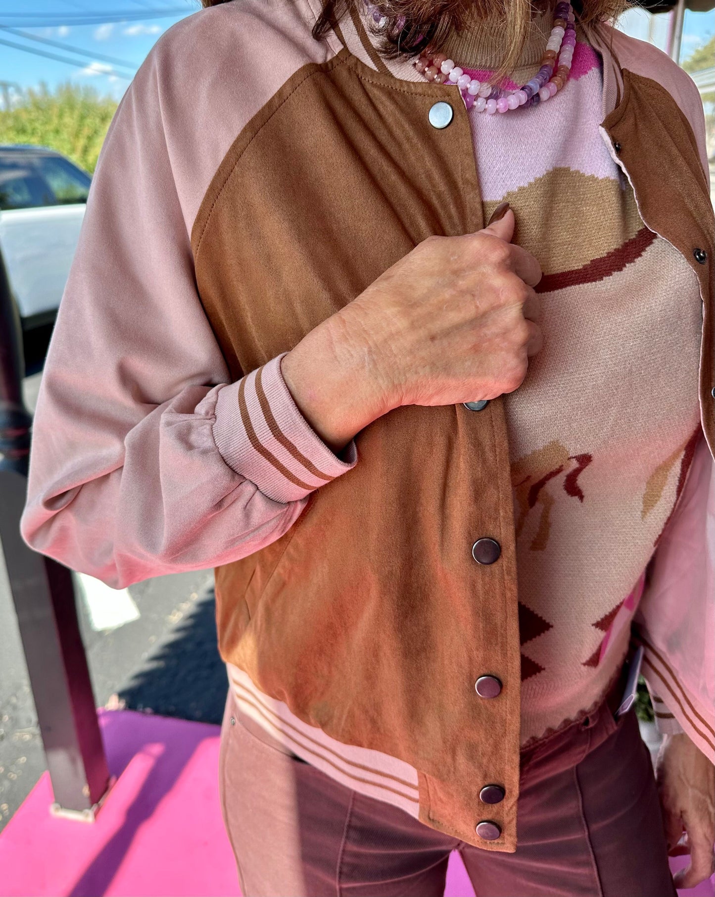 Brown Butterfly Suede Bball Jacket