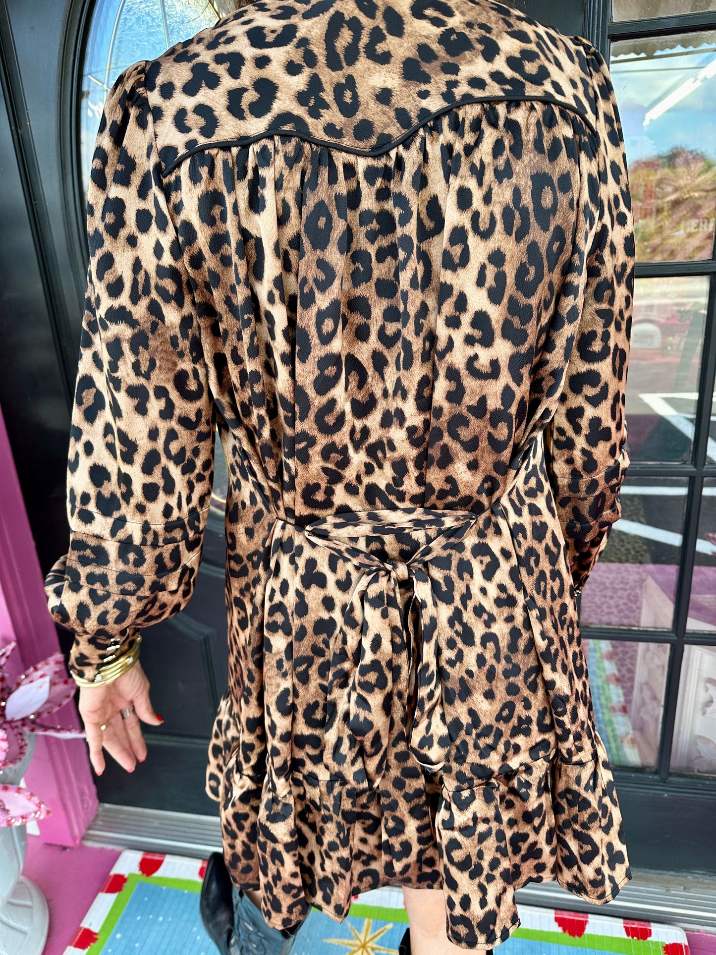 Brown Leopard Tie Waist Dress