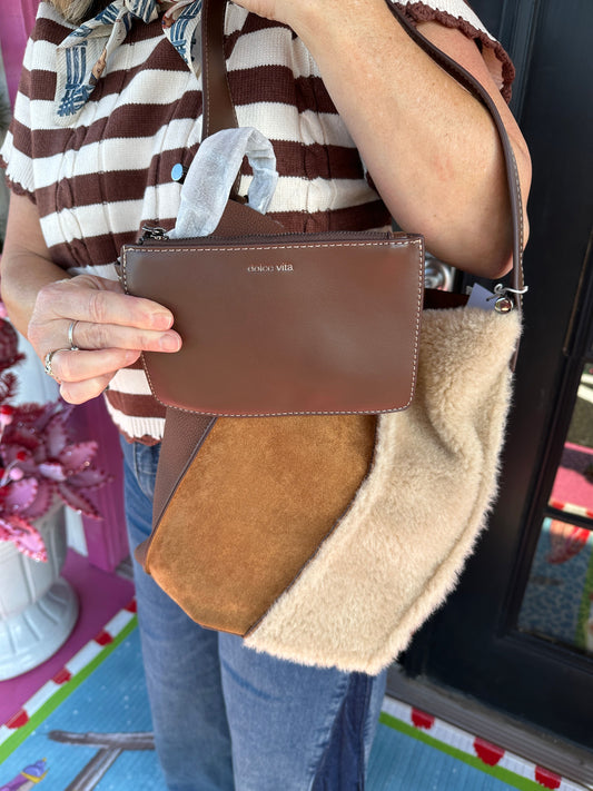 Brown Multi Panel Bucket Purse