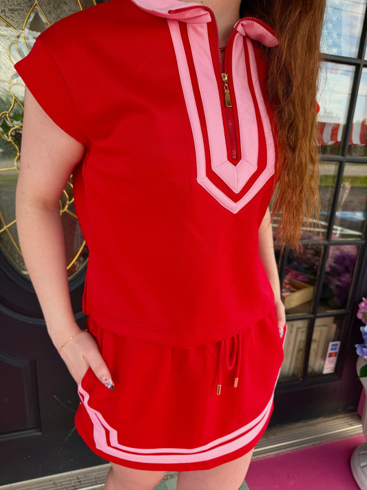 Red & Pink Scuba Skort Set