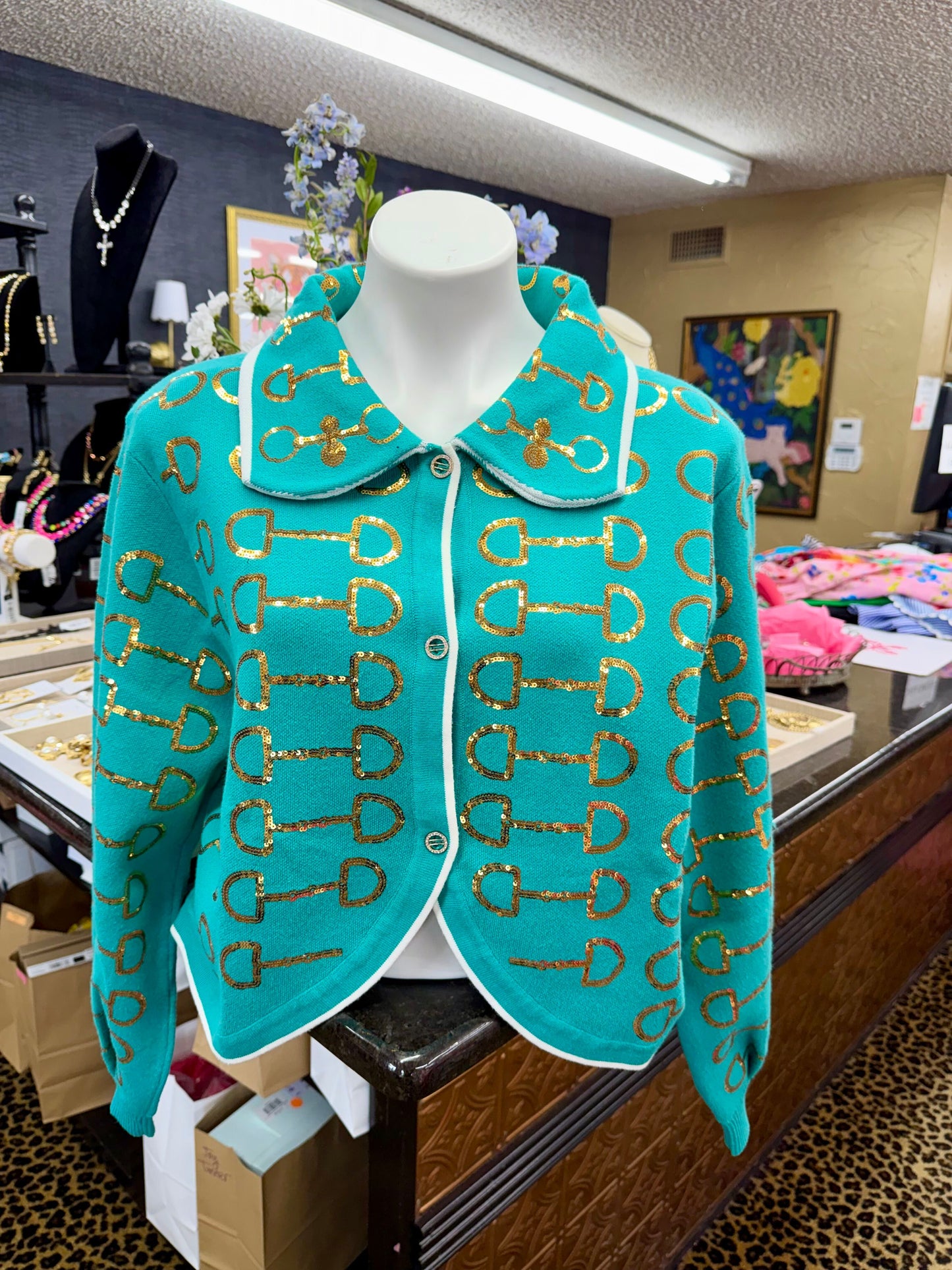 Mint/Gold Bit Collar Sweater
