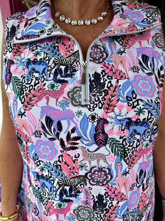 Animal Slvless Zip Swing Dress