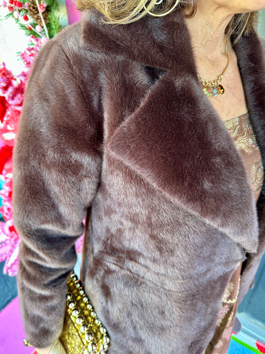 Chocolate Faux Fur/Suede Coat
