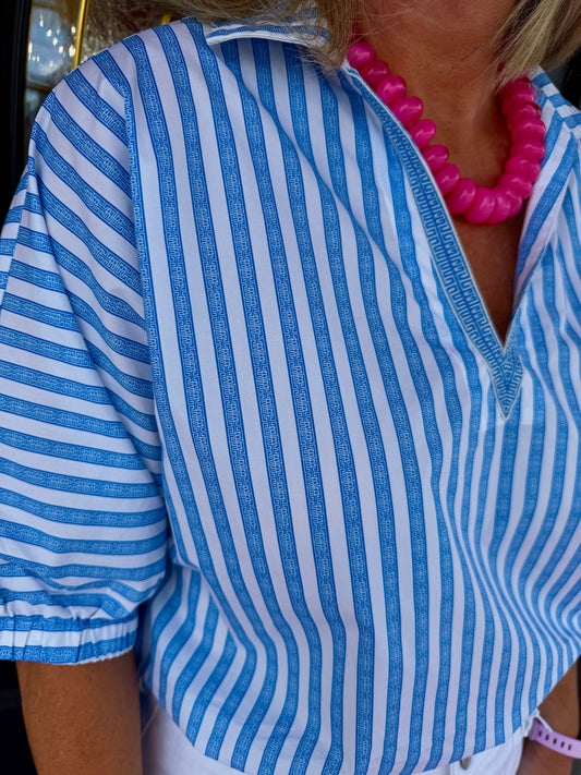 Blue Stripe Poplin Poppy Top