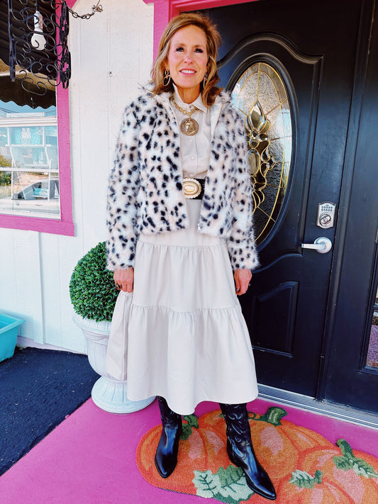 White Leopard Faux Fur Jacket