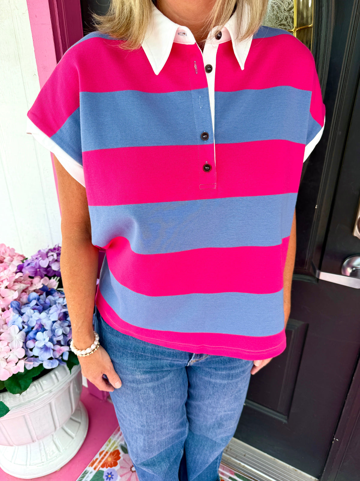 Fuchsia Striped Polo