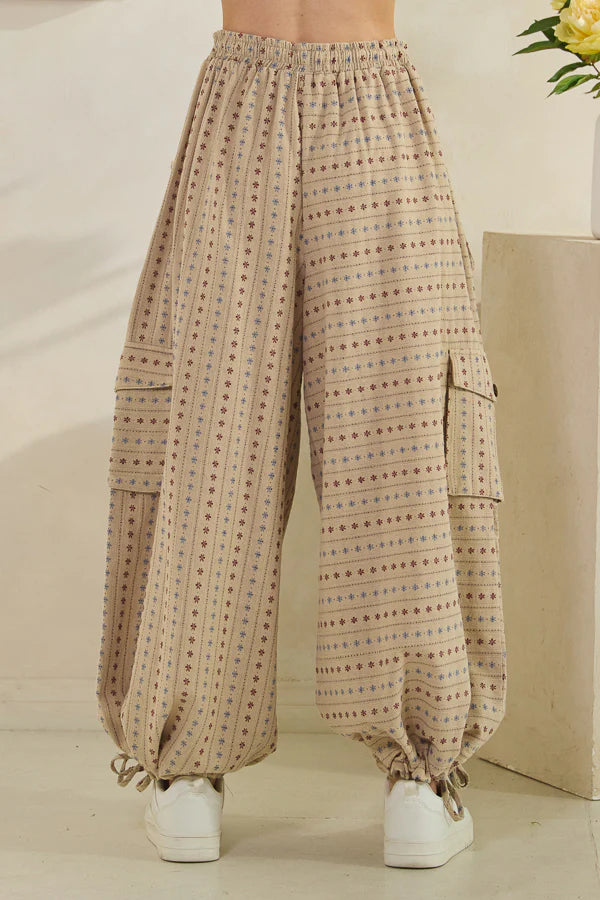 Tan 3D Pocket Flower Wide Pant