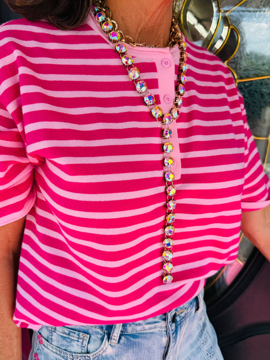 Hot Pink Stripe SS Sweater