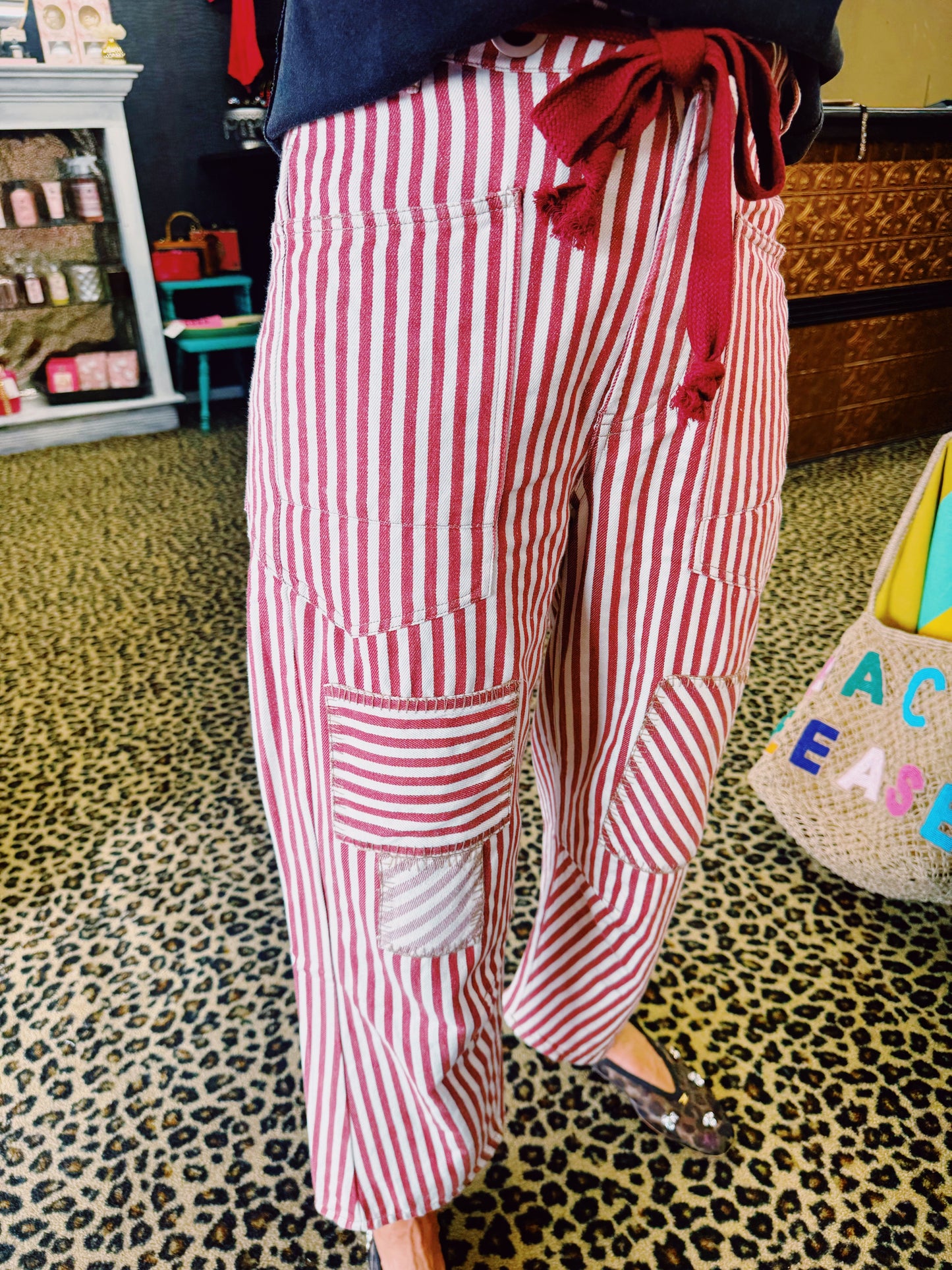Raspberry Striped Drawstring Pant
