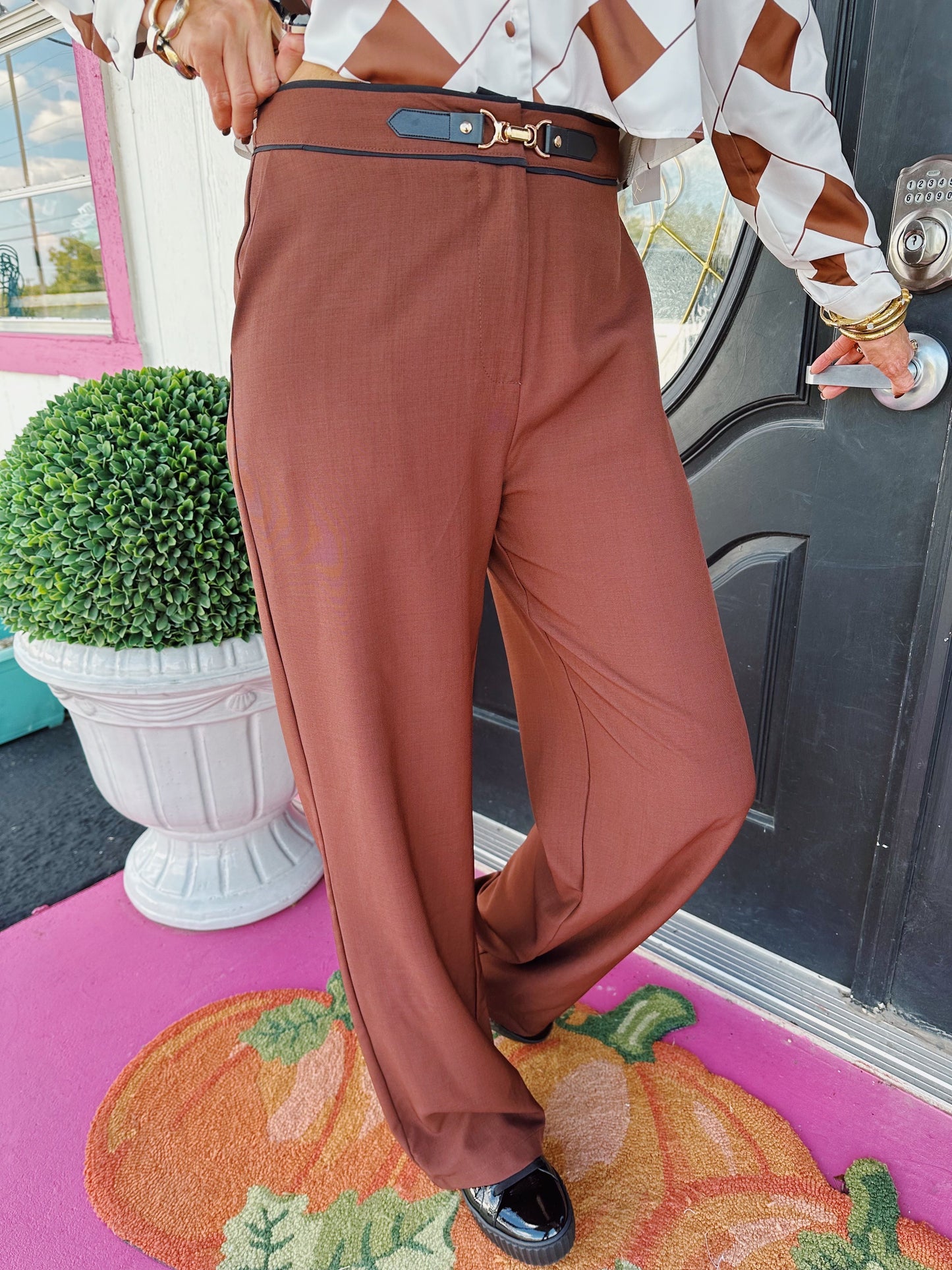 Brown Bit Waist Detail Trouser