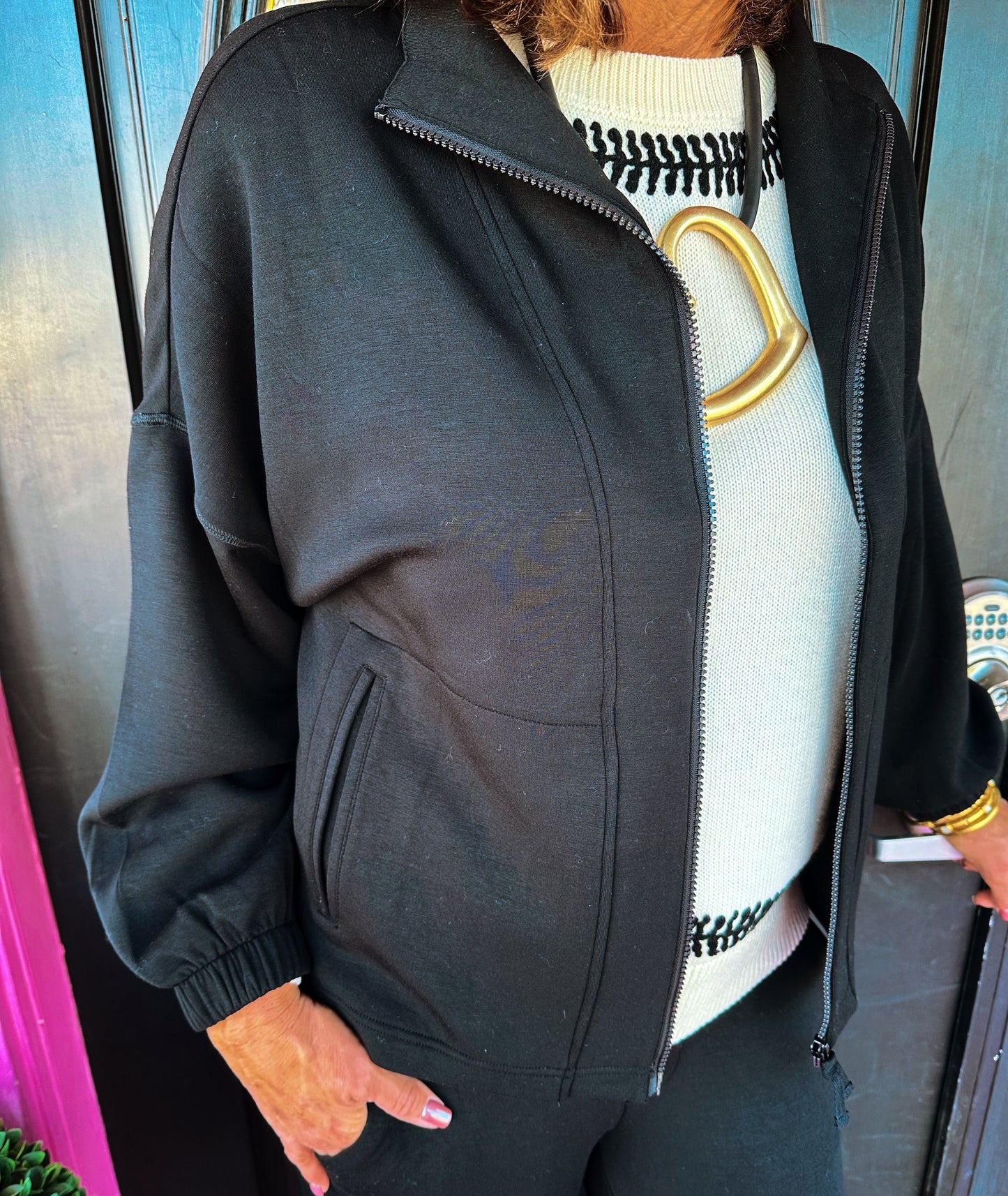 Black Zip Up Funnel Neck Jacket