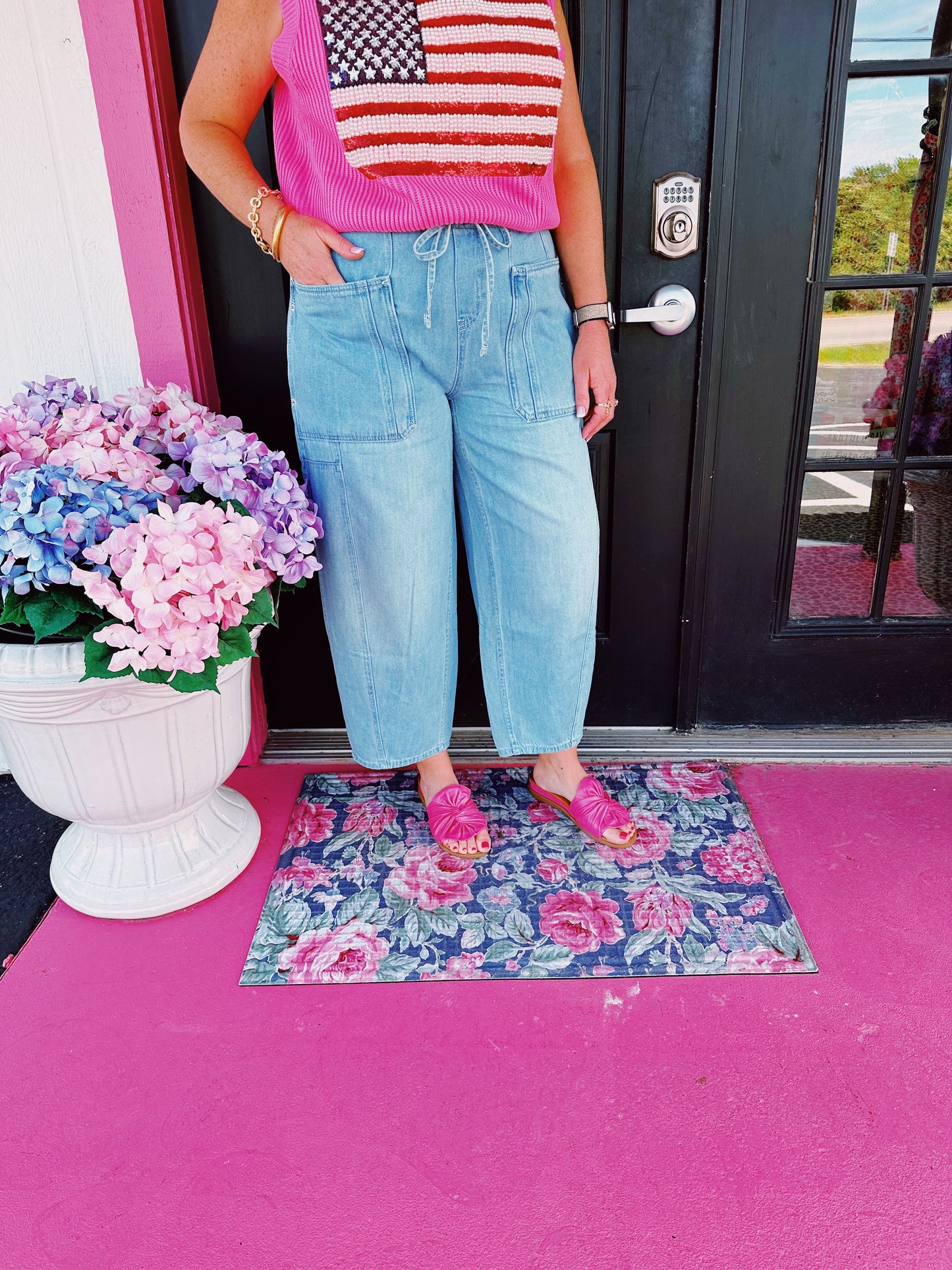 Denim Tie Front Wide Leg Pant