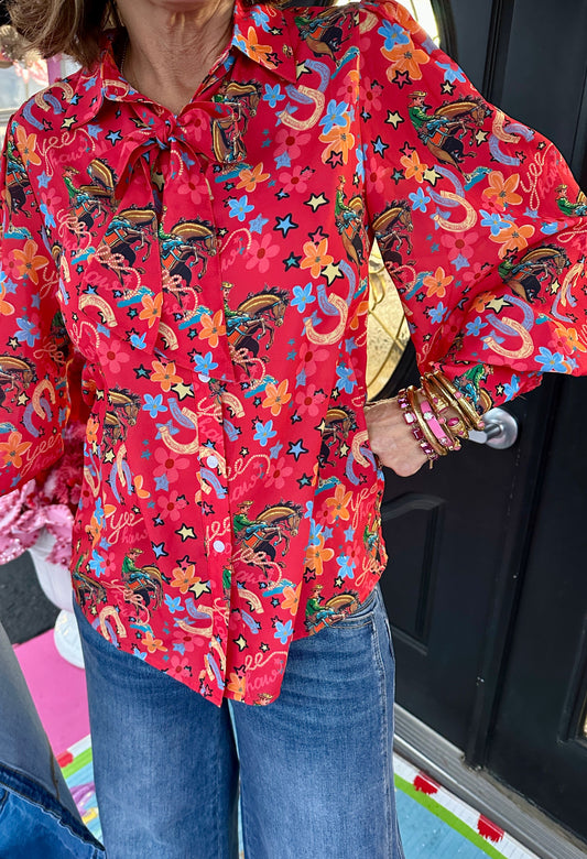 Red Yeehaw Bow Tie Top